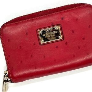 Michael Kors Red Leather Zip Around Wallet – Ostrich Embossed – Fair Condition
